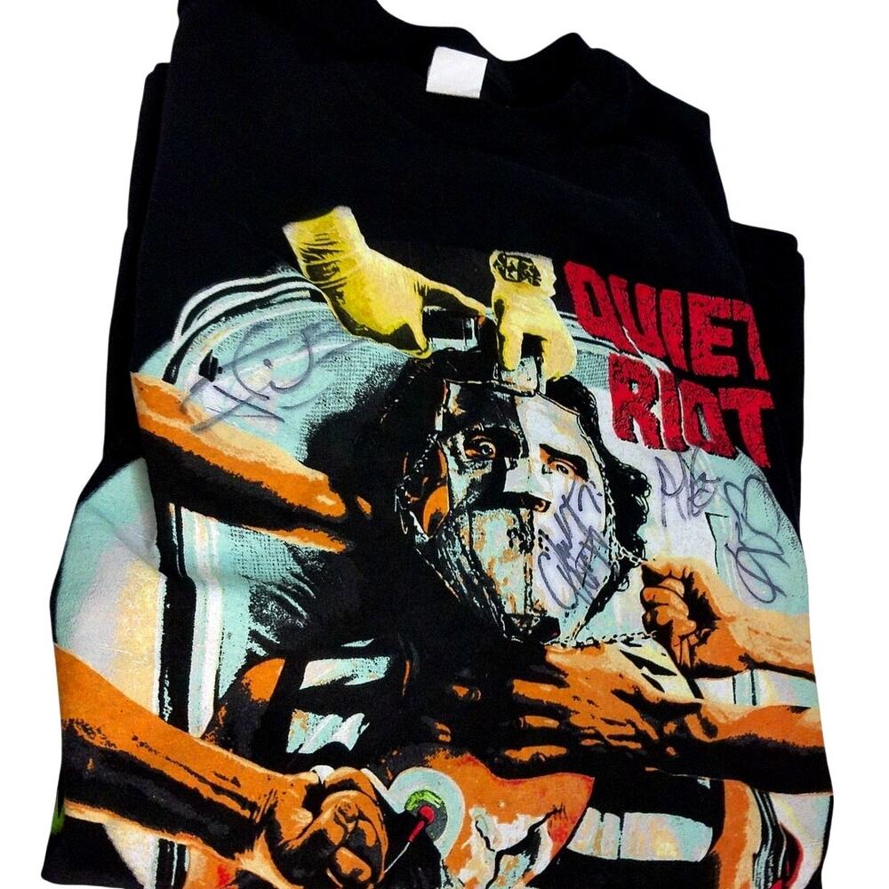 Vintage Quiet Riot Shirt SIGNED Autographed 2005 Rock Never Stops Heavy Metal XL